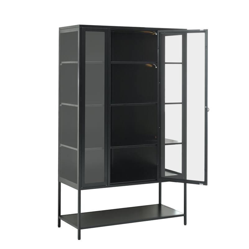67.25" Iron Display Cabinet with Glass Door & LED Lights, 3-Sided Curio for Collectibles & Office