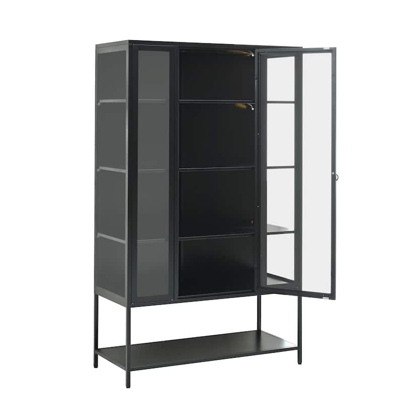 67.25"Tall Iron Display Cabinet with Glass Door and LED Lights Steel Curio Cabinet 3-Sided Glass Display Case
