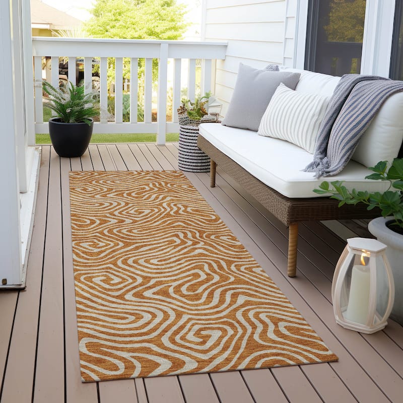 Machine Washable Indoor/ Outdoor Modern Trance Chantille Rug