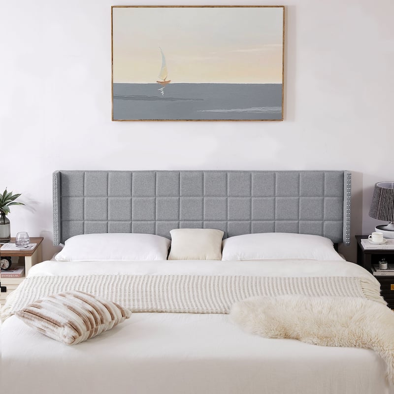 Javlergo Queen/King Size Adjustable Upholstered Headboard, Modern Wingback Headboard with Double Nailhead Trimming - Grey - King