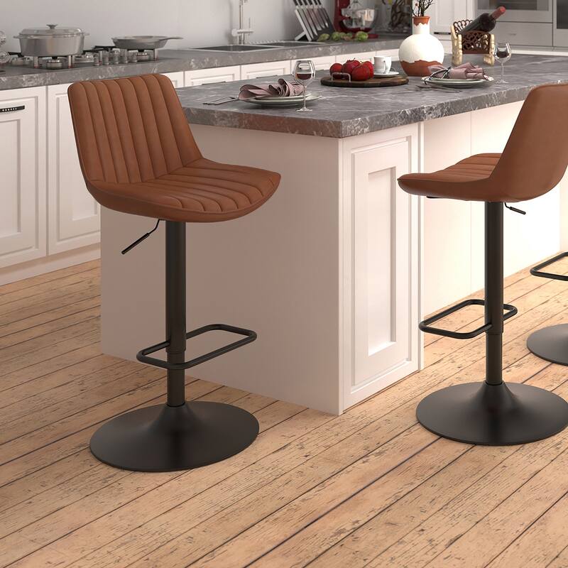 Contemporary Faux Leather & Metal Adjustable Air-Lift Stool, Set of 4