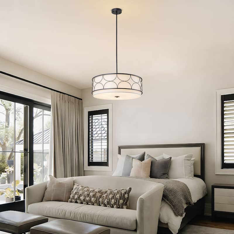 Starsky 5-Light Modern Fabric Drum Chandelier with Metal Deco - Black