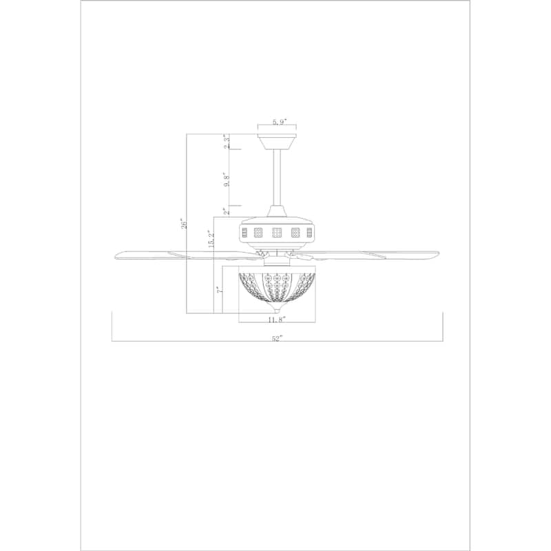 Chandler 52 Inch Antique Copper Finish Crystal Ceiling Fan with Remote