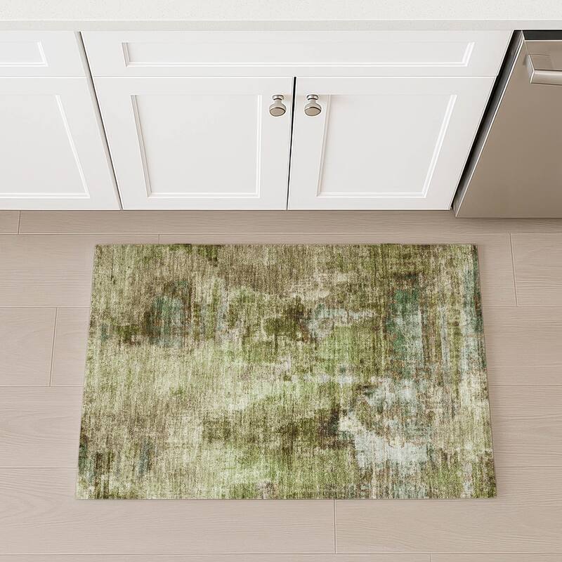 Machine Washable Indoor/ Outdoor Abstact Contemporary Chantille Rug
