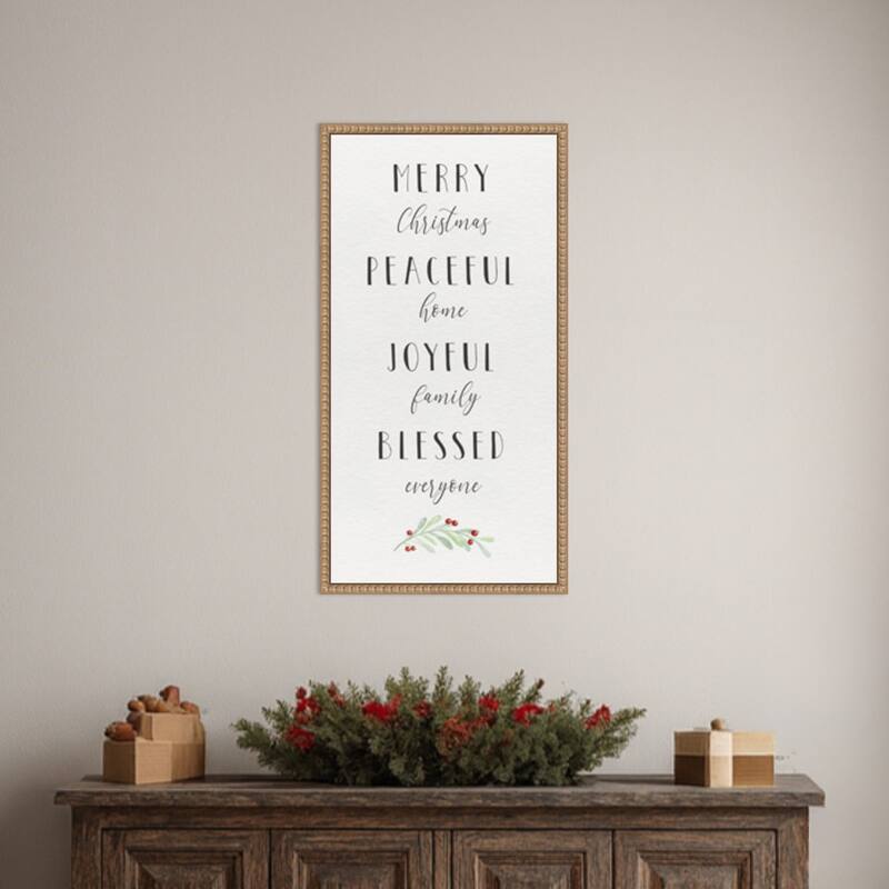 Cozy Christmas Panel I by Hartworks Studio (14 x 27 in.), Framed Canvas Wall Art Print - Sylvie Beaded Rustic Natural