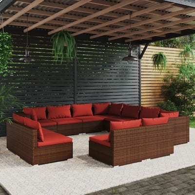 vidaXL Patio Lounge Set Outdoor Sectional Sofa Set Table Garden Poly Rattan - 27.6" x 27.6" x 23.8"