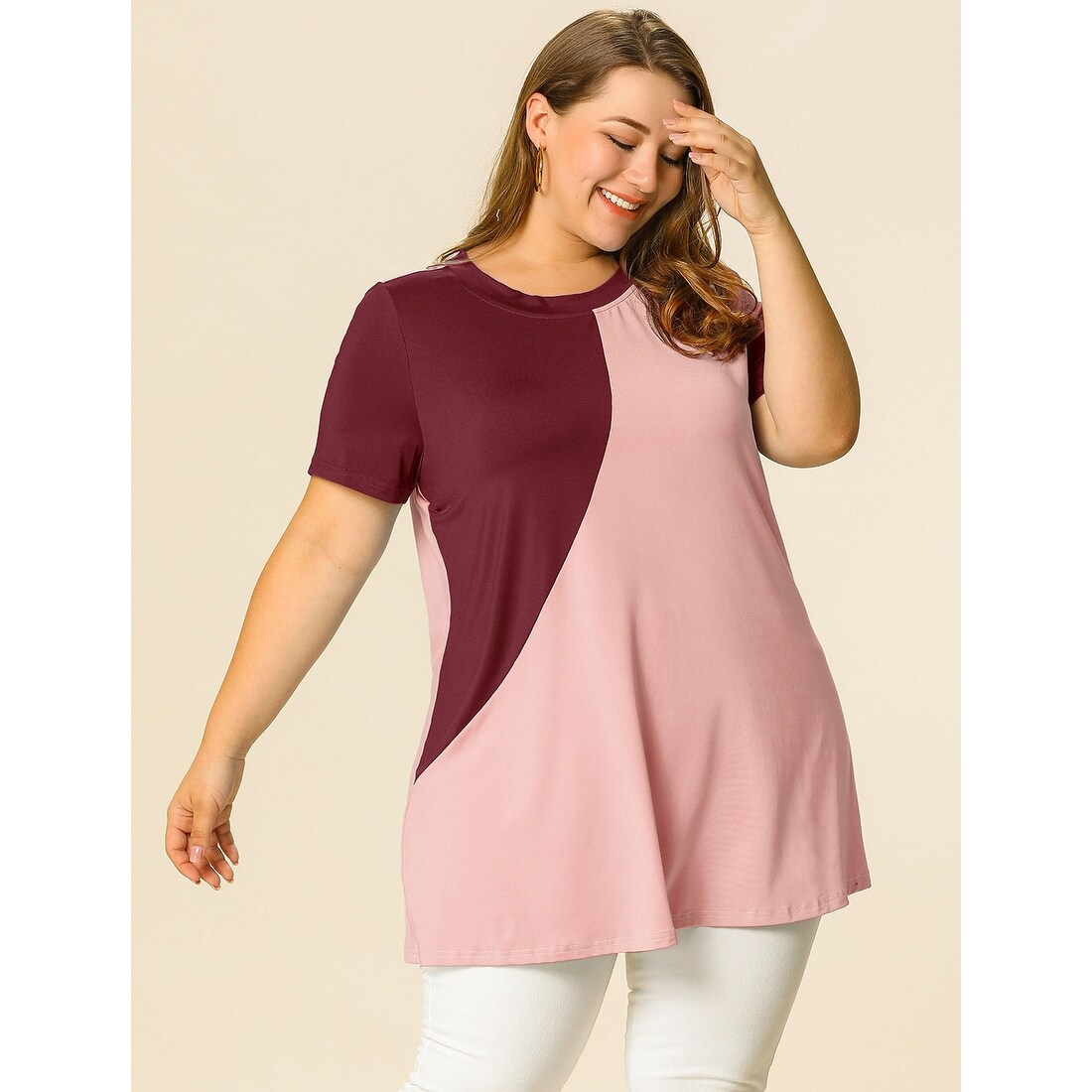 Lykkelig Bliv såret køkken Women's Plus Size Top Color Block Sleeve Tunic Tops - Overstock - 31117846