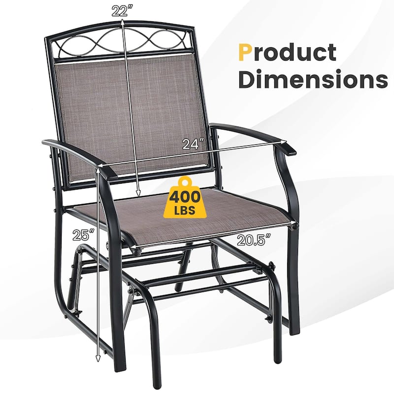 2PCS Patio Glider Set Single Rocking Chair Heavy-Duty Metal Frame
