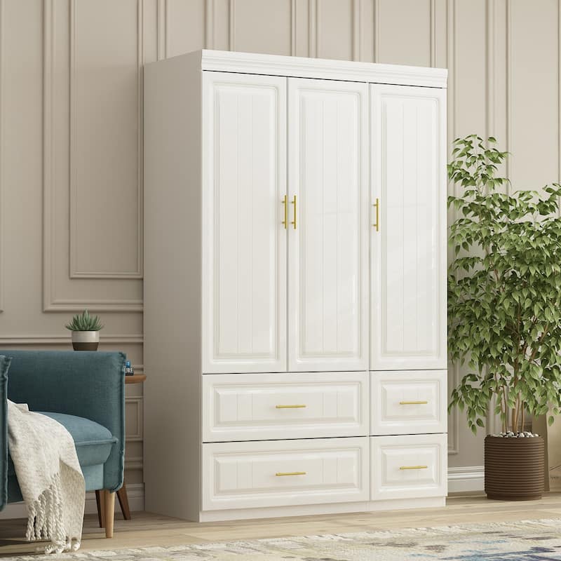 Modern Freestanding Wardrobe Armoire Closet High Cabinet Storage White - 93.7"H