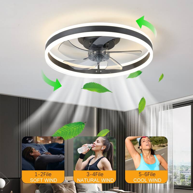 6-speeds Quiet Reversible DC Motor Ceiling Fan / Dimmable LED Ceiling Light with Fan - Black White