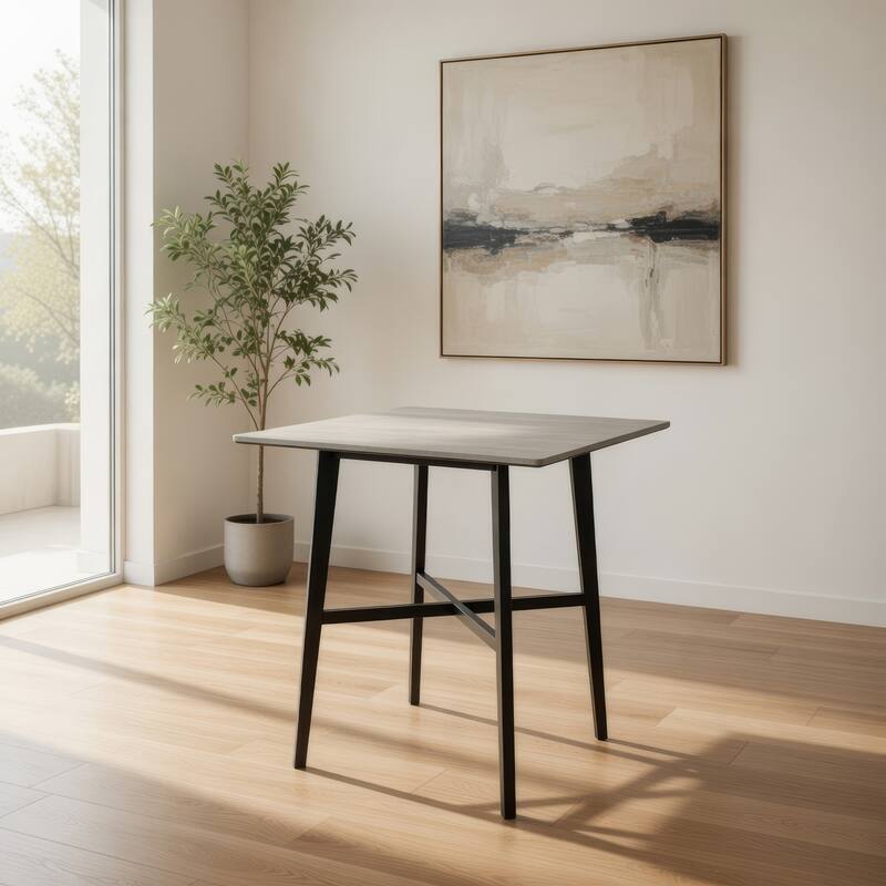 Ashi Bar Height Dining Table, 31 Inch, White Laminate, Black Wood Frame