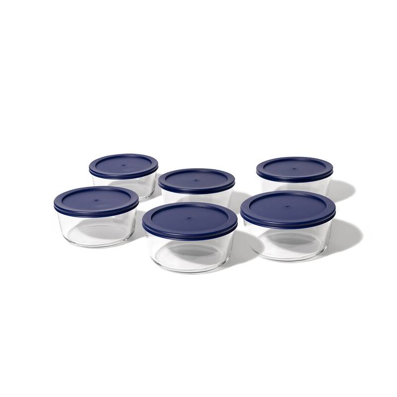 Glass Food Storage Containers Set - Round, 2-Cup (16oz) BPA-Free, Microwave & Oven Safe, Airtight Lids