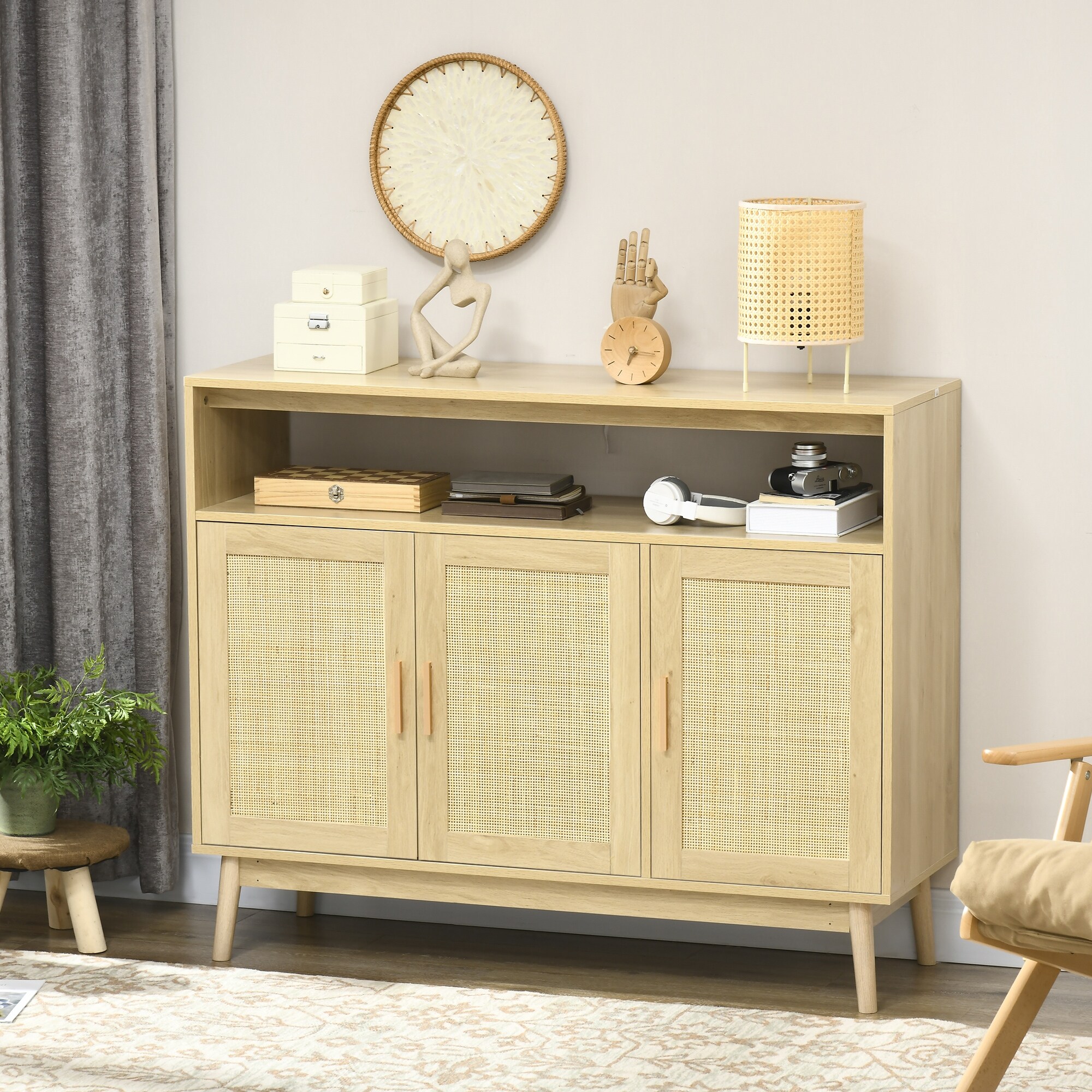 Boho Sideboard Buffet Coffee Bar Cabinet with Hand Woven Rattan Doors Adjustable Shelves for Versatile Storage Bed Bath Beyond 41663107