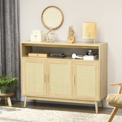 Versatile Sideboard Buffet with Adjustable Shelves and Rattan Doors for Kitchen, Dining Room, or Entryway Storage