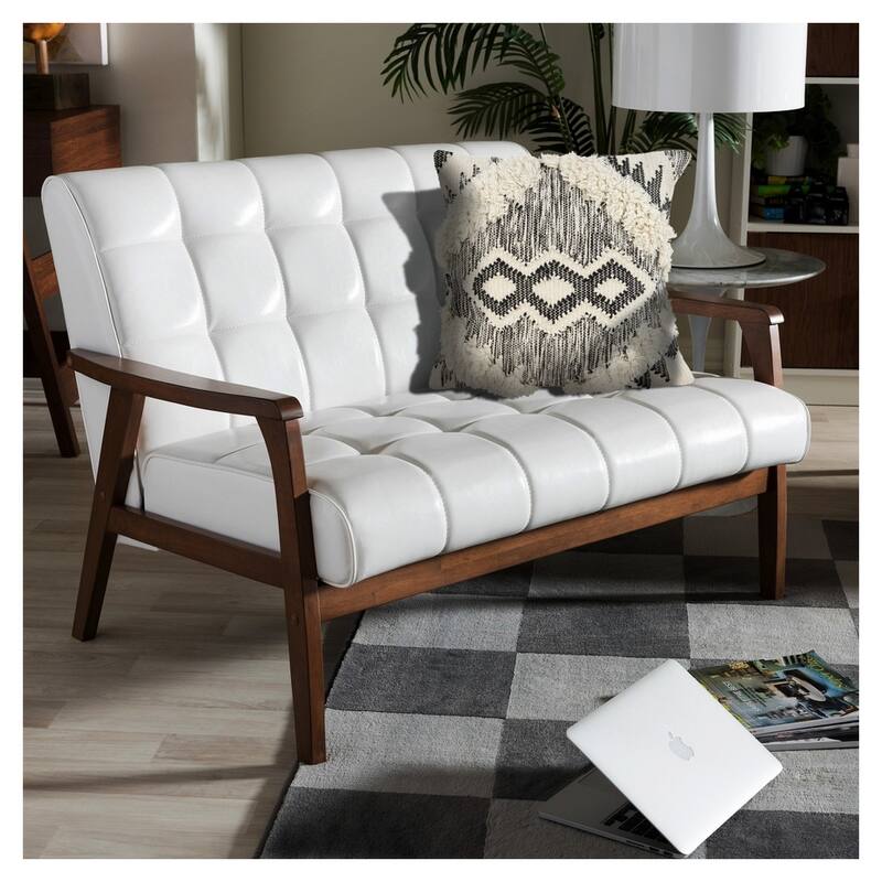 Handwoven Over Tufted Diamond Wool Throw Pillow Cover - 20" - Cream and Black