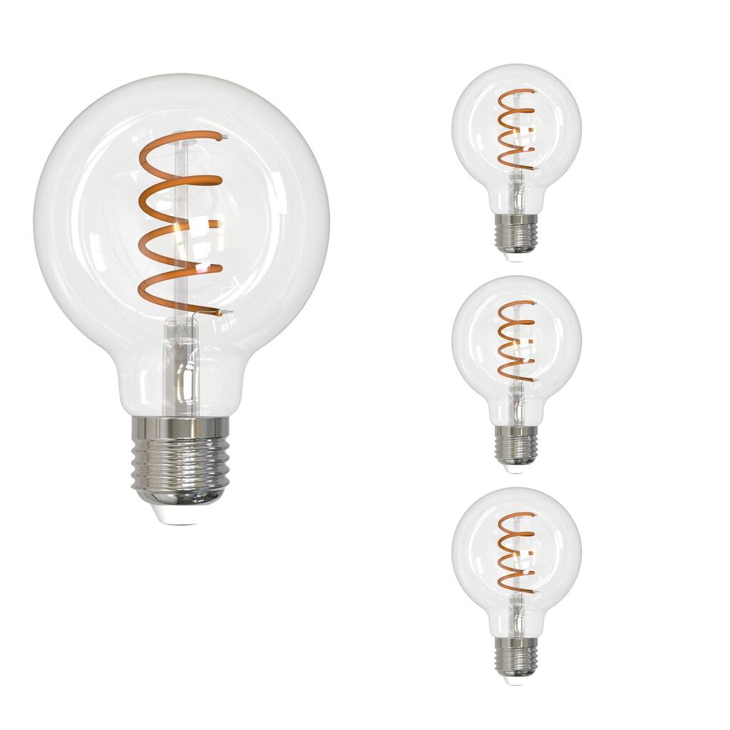 Bulbrite LED Curved Filament Pack of (4) 4.5 Watt Dimmable G25 Light Bulbs with a Clear Finish and Medium (E26) Base