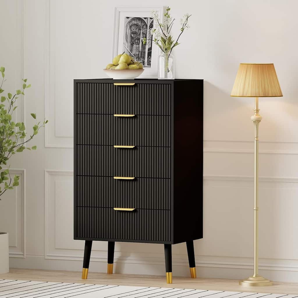 Modern 5 Drawer Dresser, Chest Cabinet Nightstand for Bedroom, Living Room