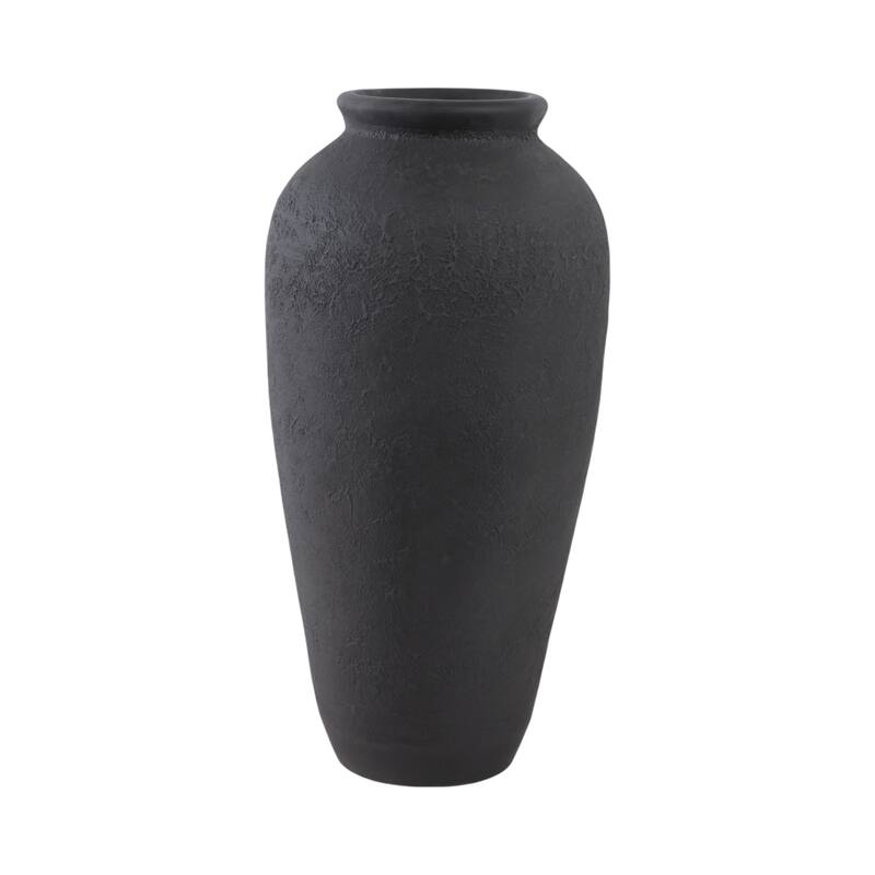 Terracotta Vase with Textured Design Height Finish - 18" Black