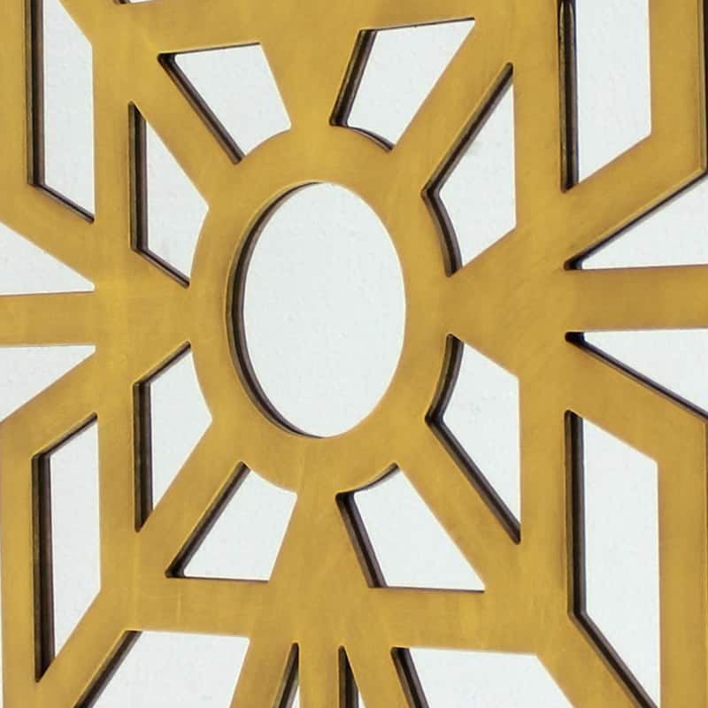 Mirrored Wall Decor Set of 2 with Wooden Floral Overlay on Top, Gold and Silver