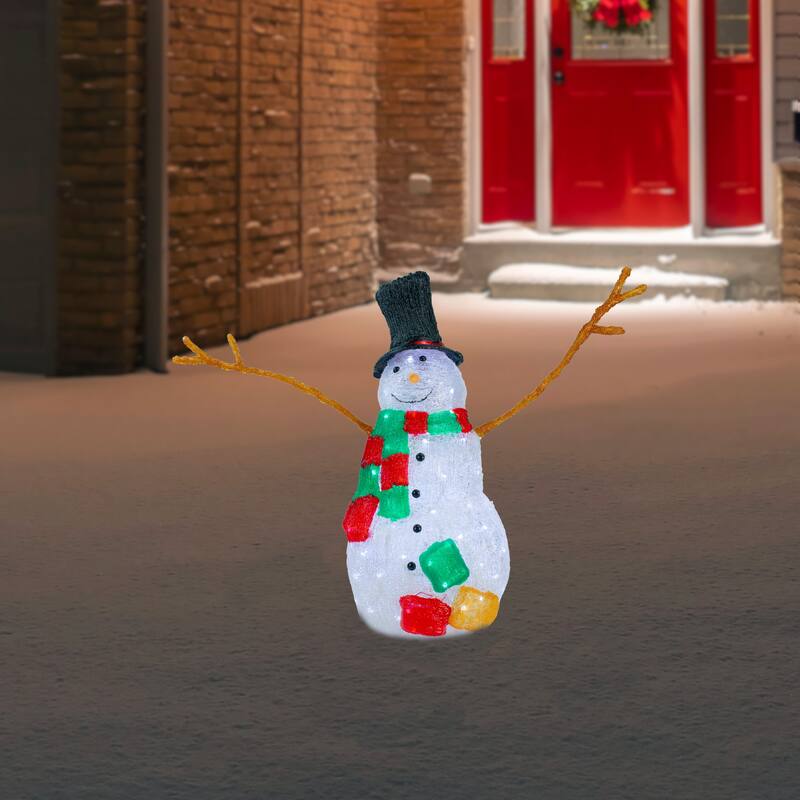 23" Lighted Commercial Grade Acrylic Snowman Christmas Display Decor - White
