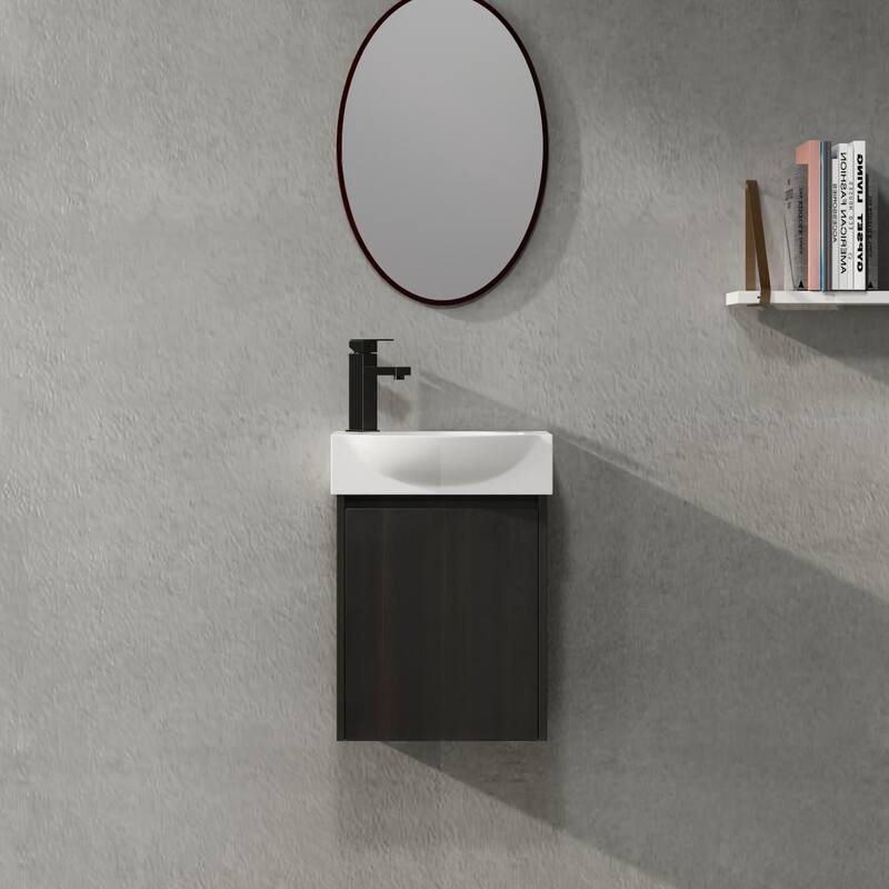 ARTCHIRLY 16/20/24/30/36 Inch Bathroom Vanity With Sink, Floating Bathroom Vanity With Soft Close Door - 16''W - Black-Ceramic Sink