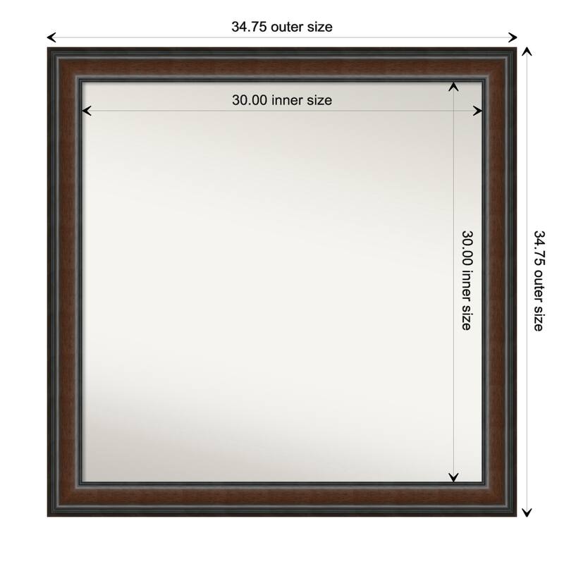 Cyprus Walnut Framed Non-Beveled Custom Wall Mirror, Bathroom Vanity Mirror - Outer Size: 34.75 x 34.75