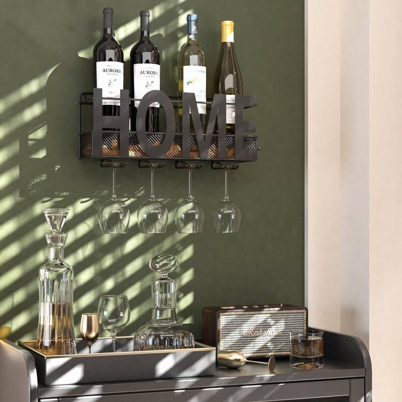 Wall Mounted Metal Wine Rack - 17"D x 5"W x 7"H