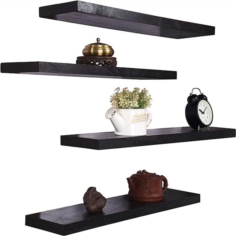 24 Inch Rustic Floating Shelves for Wall Decor Farmhouse Wood Wall Shelf for Bathroom Kitchen Bedroom Living Room Set of 4 Brown - Black