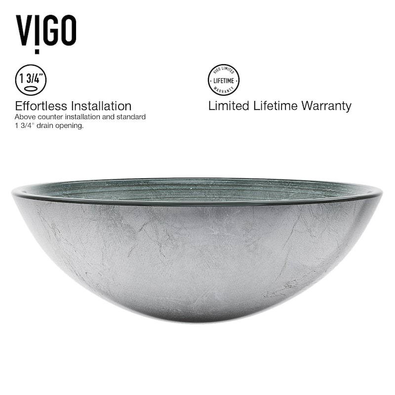 VIGO Giovanni 17"L x 17"W Glass Vessel Sink and Blackstonian 12"H Faucet Set