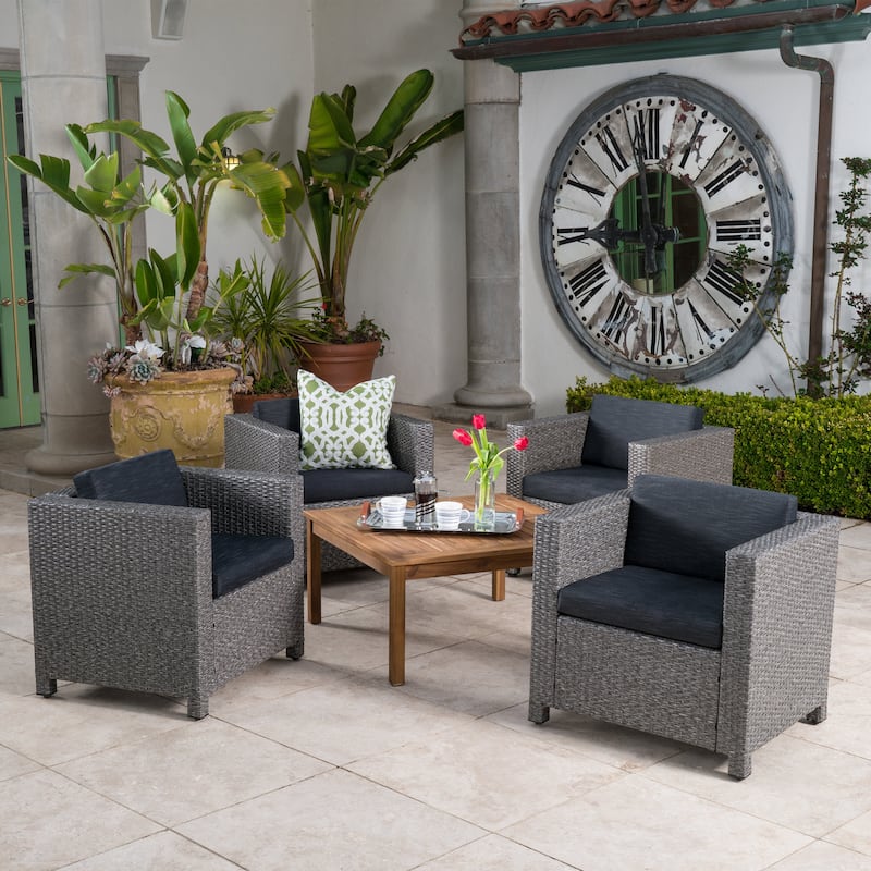 Puerta Outdoor 5-piece Wicker Seating Set with Cushions by Christopher Knight Home - Mixed Black + Dark Gray