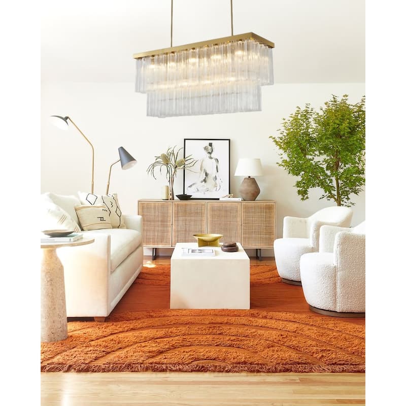 14-Light Satin Brass Metal Chandelier With Clear Ribbed Glass