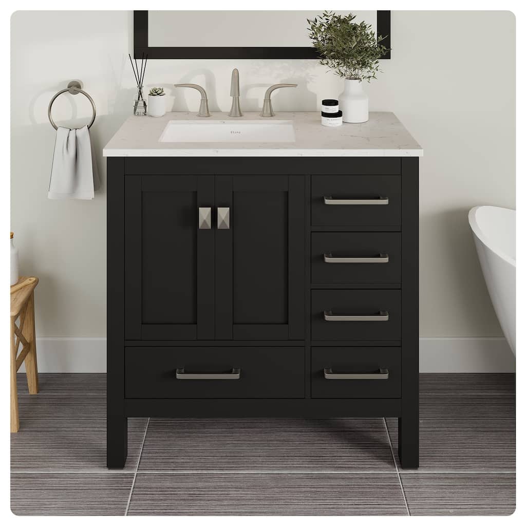 Eviva Aberdeen 36"W Espresso Bath Vanity with WH Carrara Quartz Top