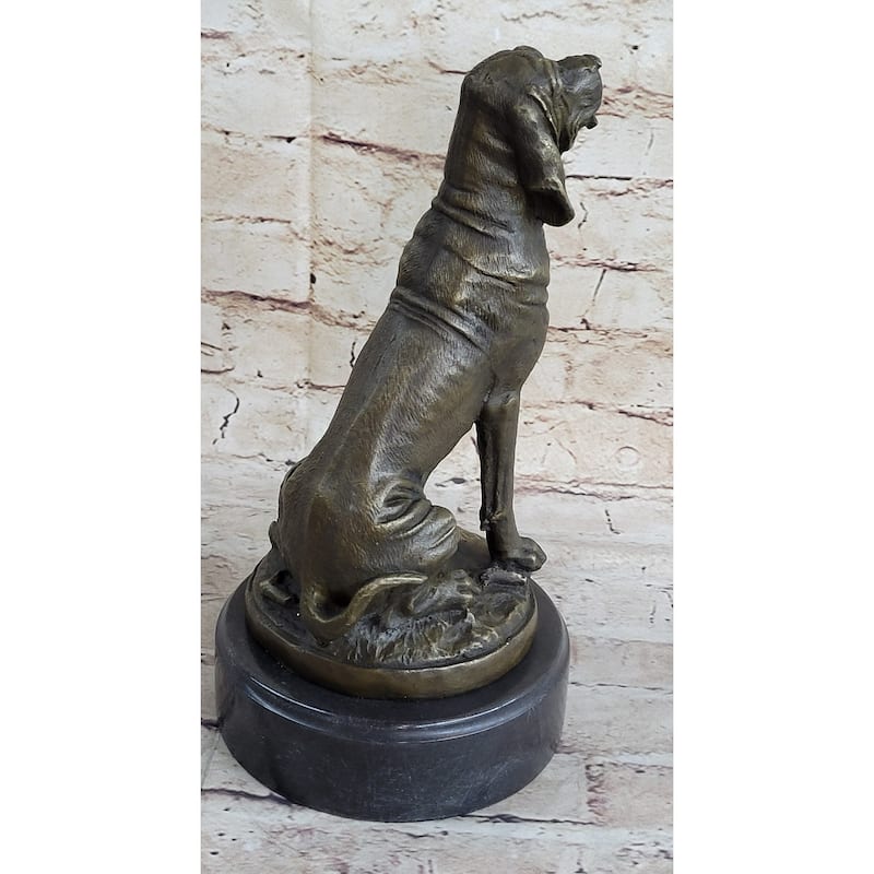 Signed Cain Bloodhound Bronze Marble Sculpture Pet Dog Figure Mans Best Friend