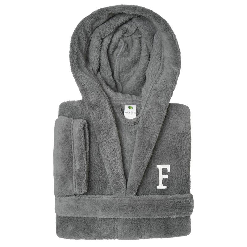 Sweet Kids 100% Polyester SUPER PLUSH Double Brushed Hooded Bathrobe with White Bookman Monogram - Large - F