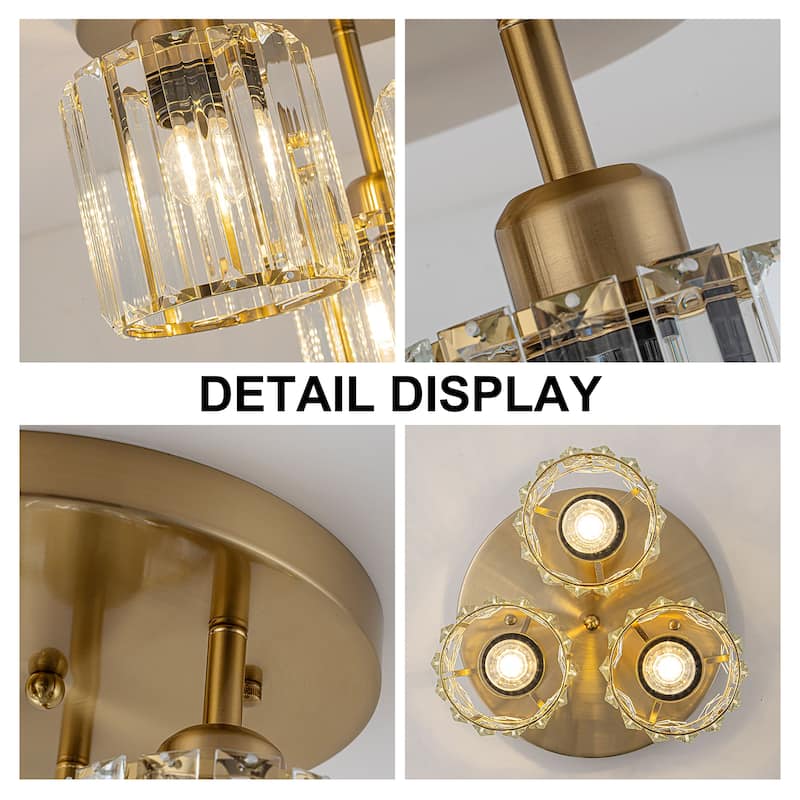 Starsky 3-Light Modern Glass Crystal Semi Flush Mount Ceiling Light