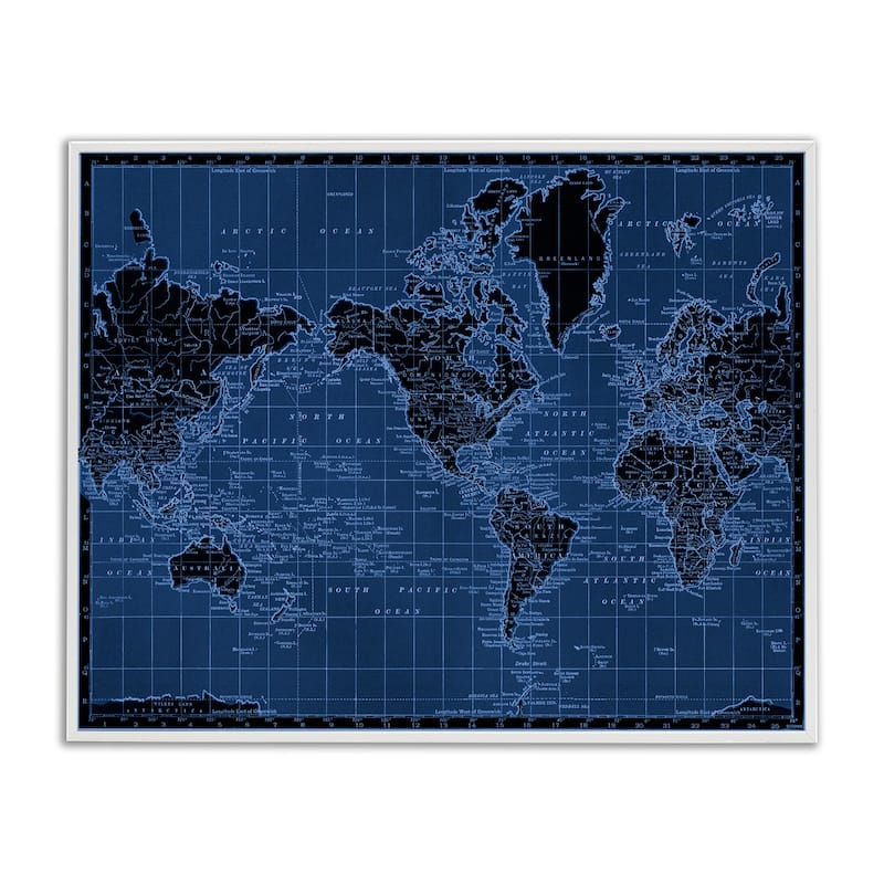 Stupell Blue Toned World Map Framed Giclee Art Design By Phillipa Katz - 20 x 16 - White