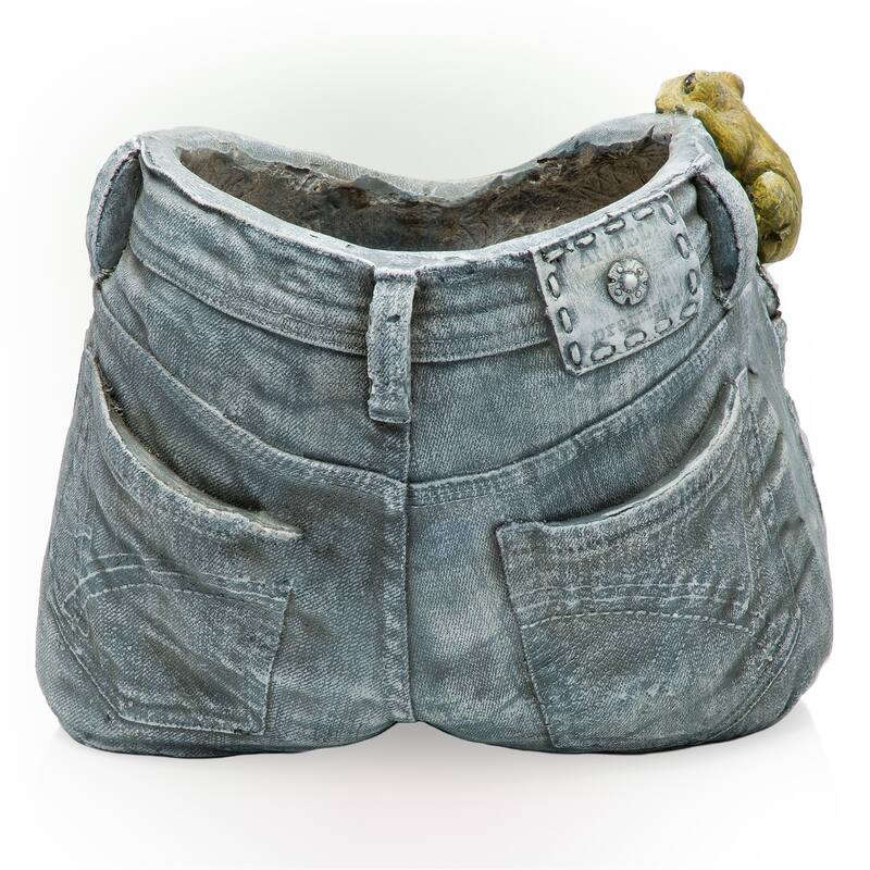 Alpine Corporation 10" Tall Indoor/Outdoor Denim Shorts with Frog Shaped Planter and Yard Decoration - 14"L x 11"W x 10"H