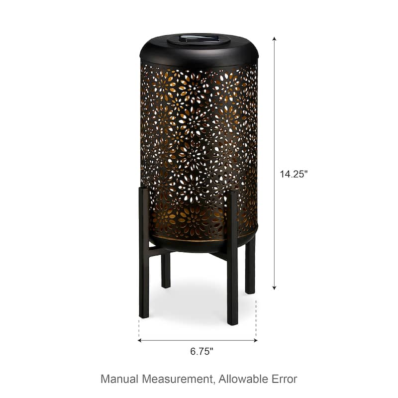 Glitzhome 14"H Outdoor Metal Cutout Flower/Leaves Solar Light Standing Lanterns Waterproof