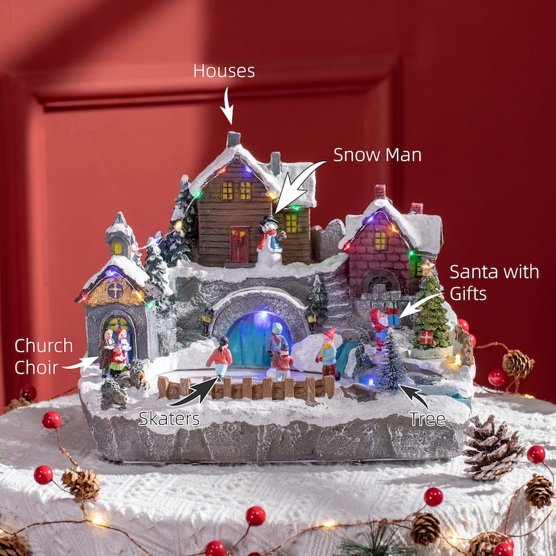 HOMCOM Christmas Village, Skating Pond Animated Winter Wonderland Set with Multicolored LED Light