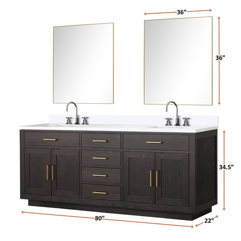 Abbey 60 in W x 22 in D Black Oak Double Bath Vanity, Cultured Marble Top, and 28 in Mirrors
