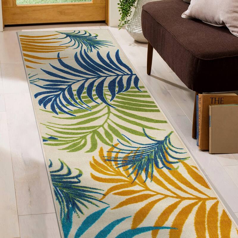 Contemporary Floral Leaves Flatweave Indoor/Outdoor Area Rug