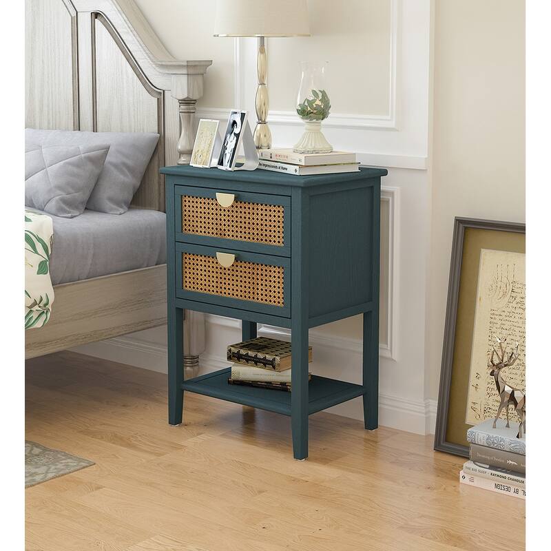 2-Drawer Nightstand Bed Side Table with Storage Cabinet End Table shelf Wood Side Table