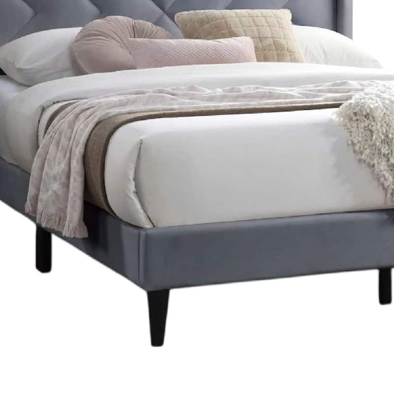 Niasa Full Size Bed, Chevron Tufted Gray Velvet Upholstered Foam