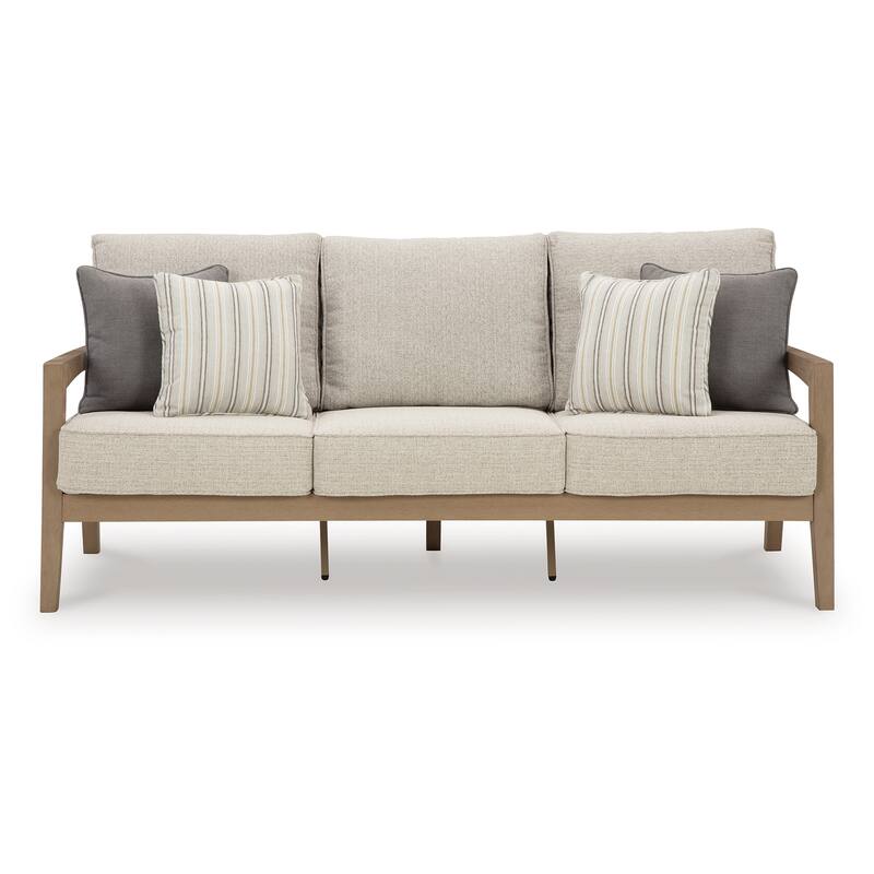 Karo Outdoor Sofa, 77 Inch, 4 Accent Pillows, Beige Nuvella Fabric