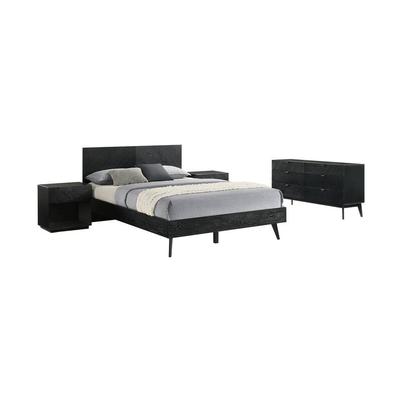 Petra 4 Piece Black Wood King or Queen Bedroom Set