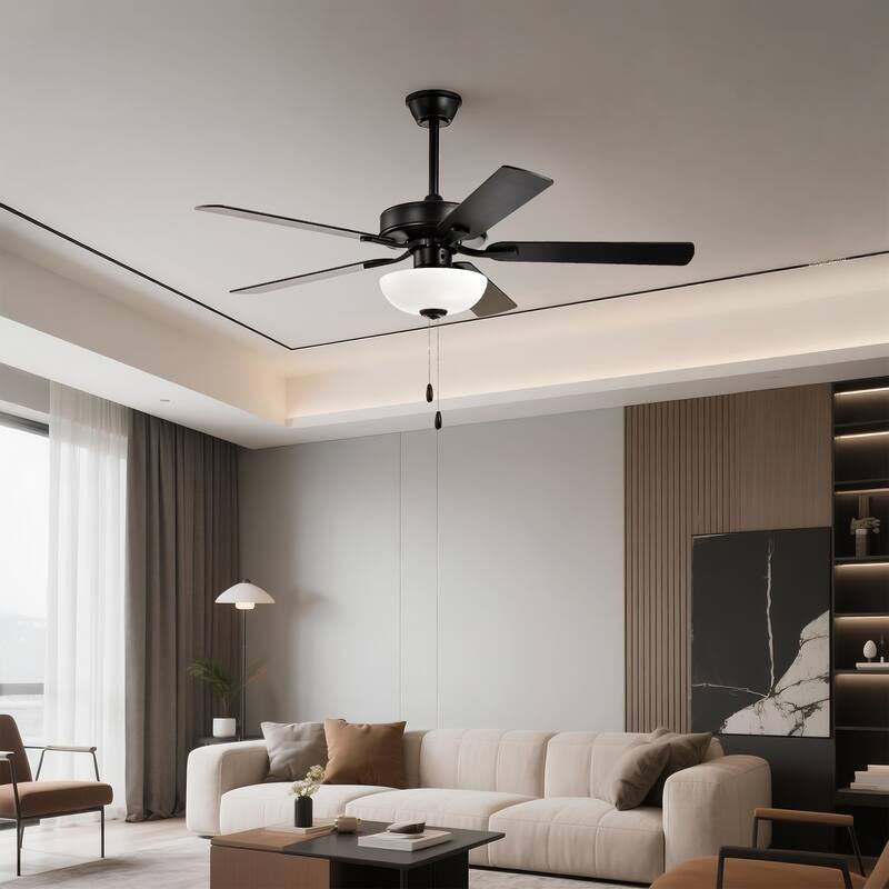 Matte Black 52 in. Indoor 5-Blade Reversible Ceiling Fan with Light Kit and Pull Chain