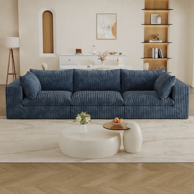 118.2" Blue Corduroy Fabric Sofa, Deep Seat, Double-layer, Removable Cushion, No Assembly, DIY Combination