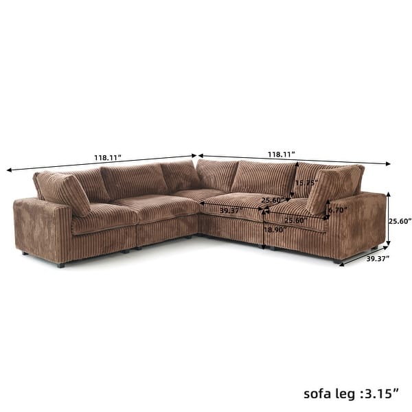 dimension image slide 6 of 10, Cloud Corner Sofa Soft Plush Upholstered Modular Sectional Sofa Down Filled Living Room Couch