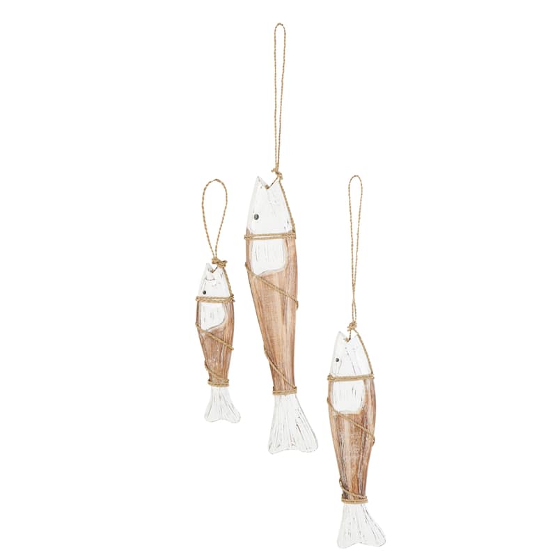 Brown Wood Handmade Fish Home Wall Decor (Set of 3)