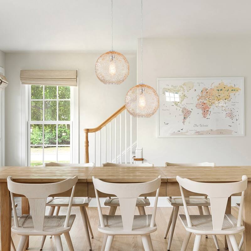 9.84 inch Cognac Etched Glass Globe Pendant Light Hanging Ceiling - 9.8 inch